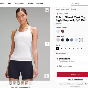 Lululemon Ebb to Street Tank Top Light Support White Size 2 NWT